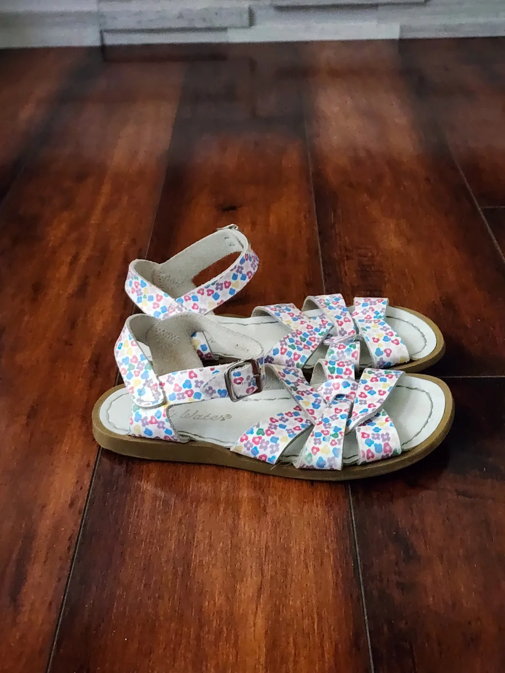 Salt Water Sandals Toddler Size 12 White Floral Leather Buckle Sandals